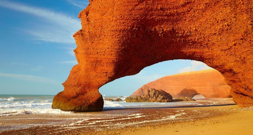 The red rock arch of Legzira beach on the Atlantic coast